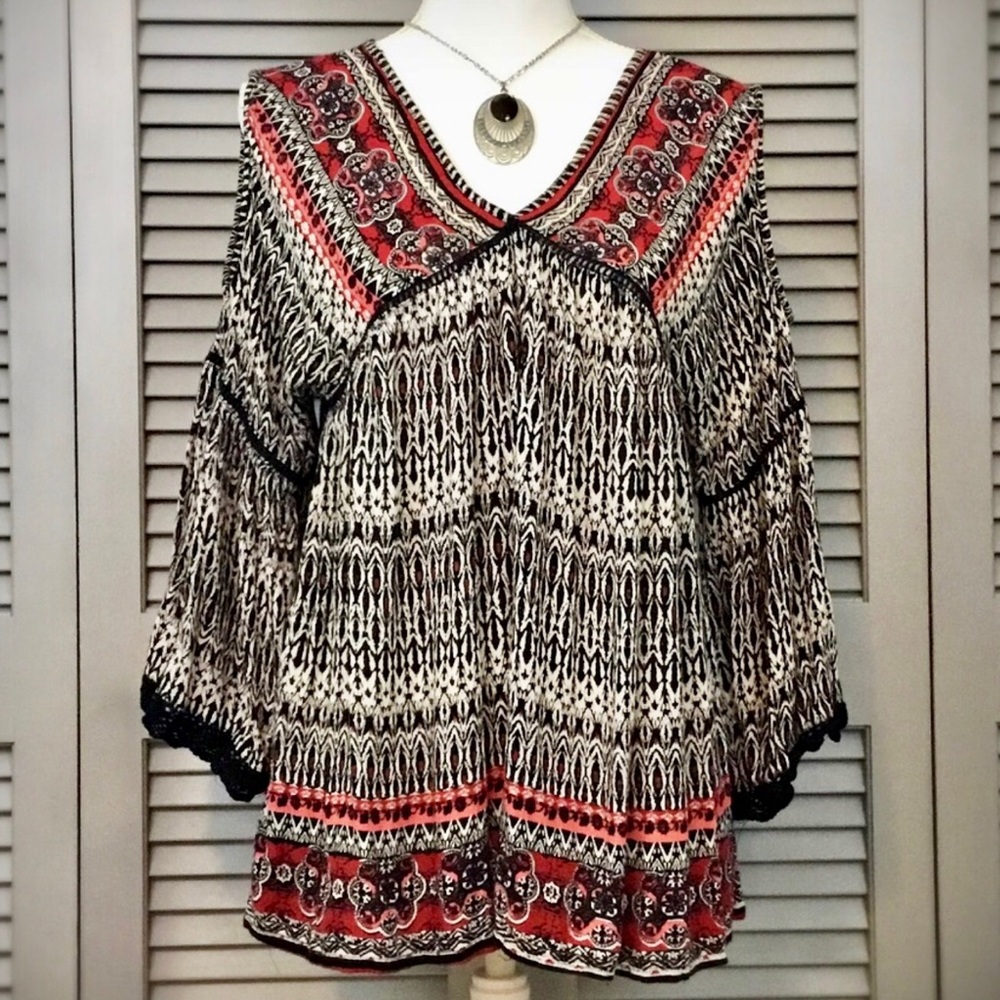 ⚜️Angie Boho Peasant Cold Shoulder Top - Picture 1 of 7